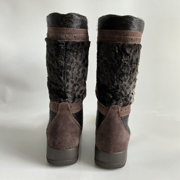 Technica Suede Animal Print Boots Brown Lined Calf High Italy 9 - Picture 7 of 12